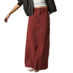 Women's Black Denim Maxi Skirt with Side Pockets and Casual Cut