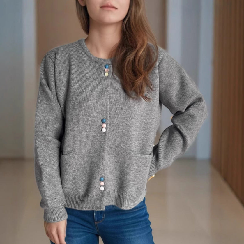 Women's Cardigan with Decorative Buttons and Pockets