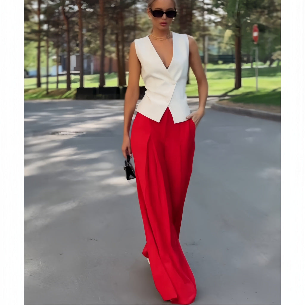 Women's Elegant Blazer and Wide-Leg Trouser Set
