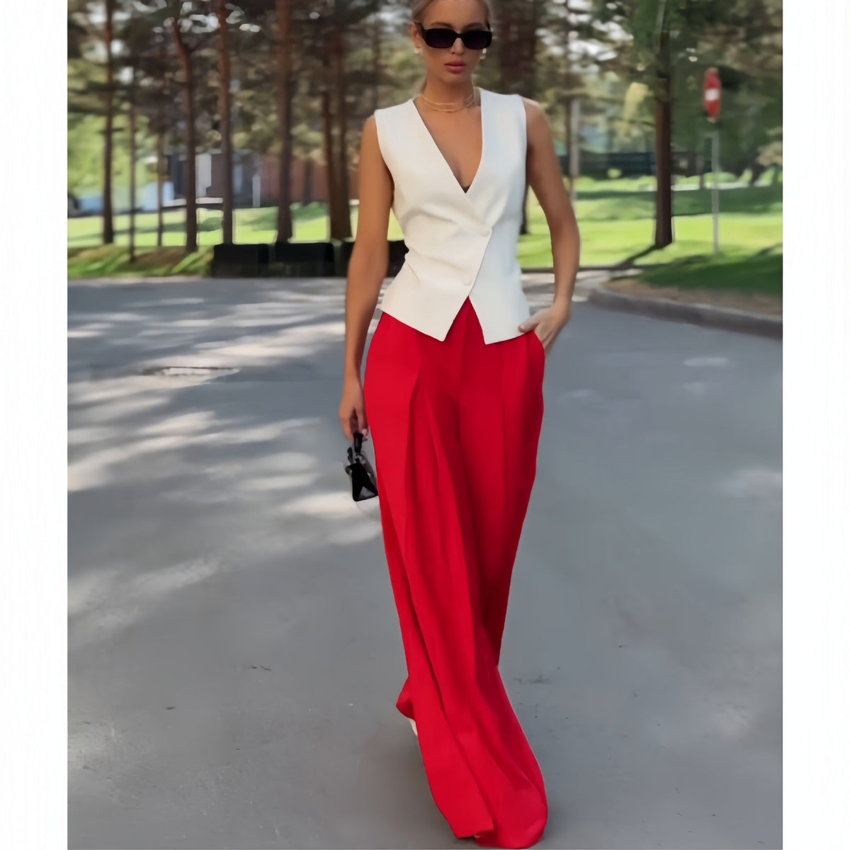Women's Elegant Blazer and Wide-Leg Trouser Set