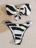 Women's Bandeau Bikini with Fashionable Buckle Detail and Asymmetric Cut