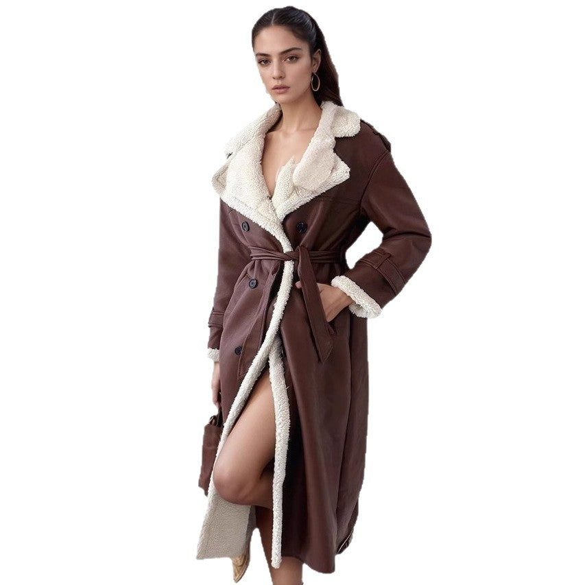 Women's Lined Long Coat with Chic Collar