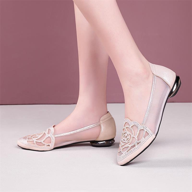 Women's Ballet Flats with Elegant Lace and Flat Sole