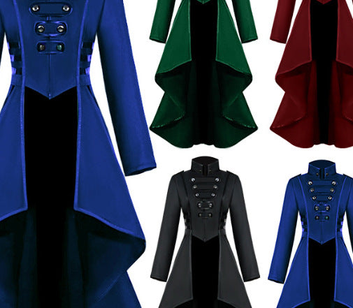 Women's Asymmetrical Stand-Up Collar Coat with Button Details