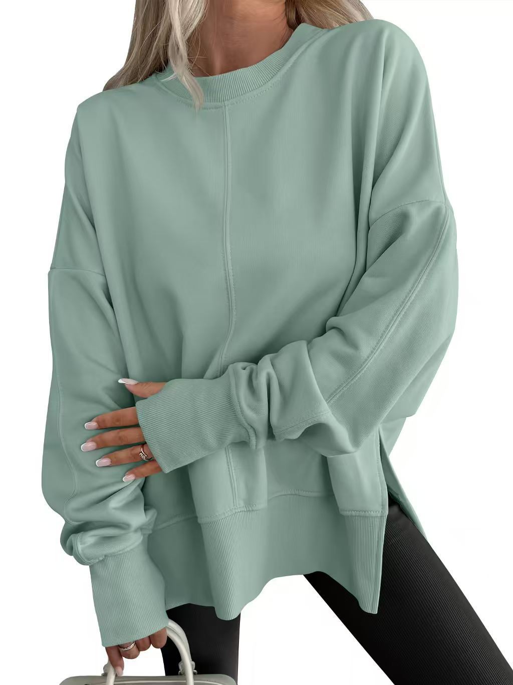Women's Comfortable Long-Sleeve Sweater with Side Slits