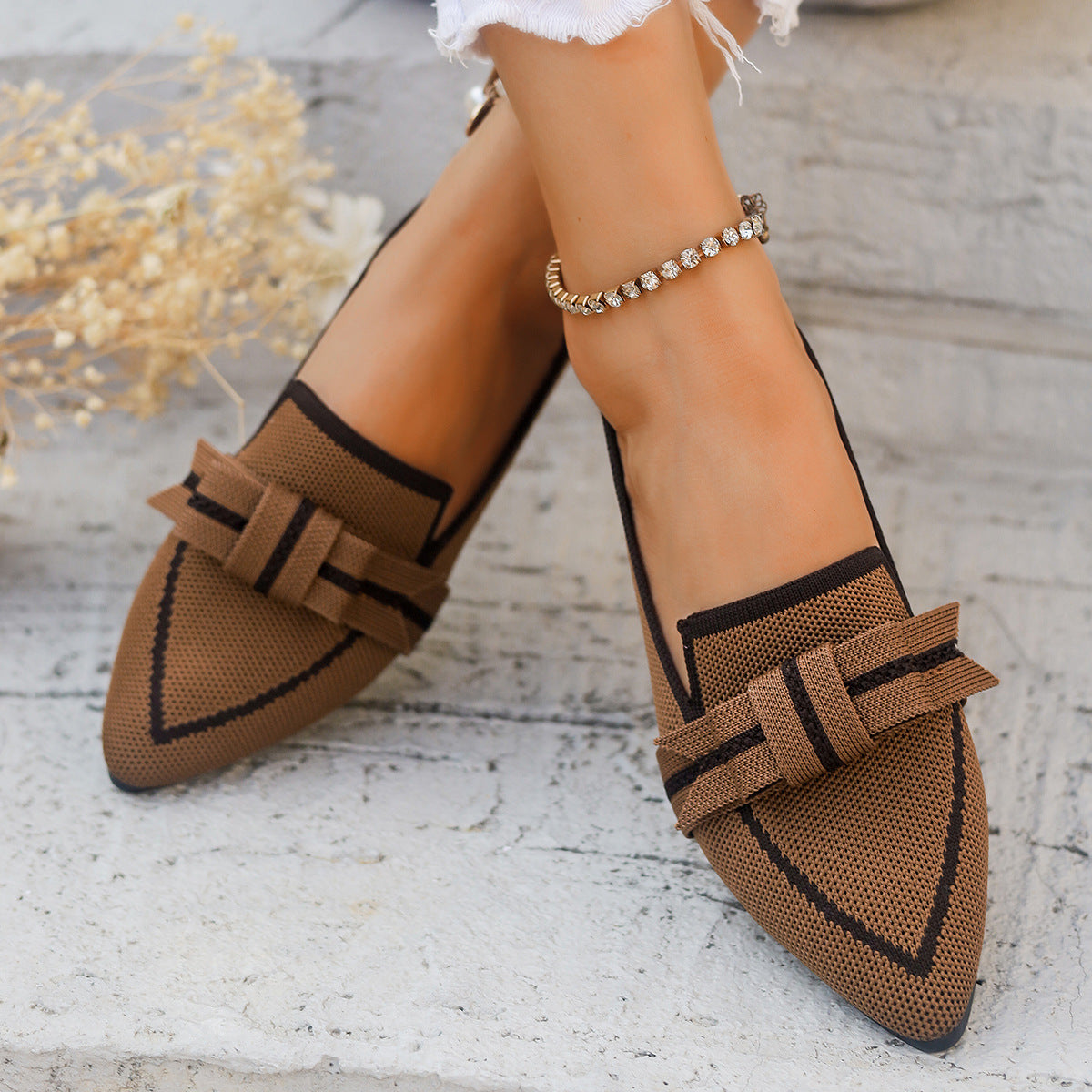 Women's Ballet Flats with Elegant Bow Appliqué and Breathable Upper