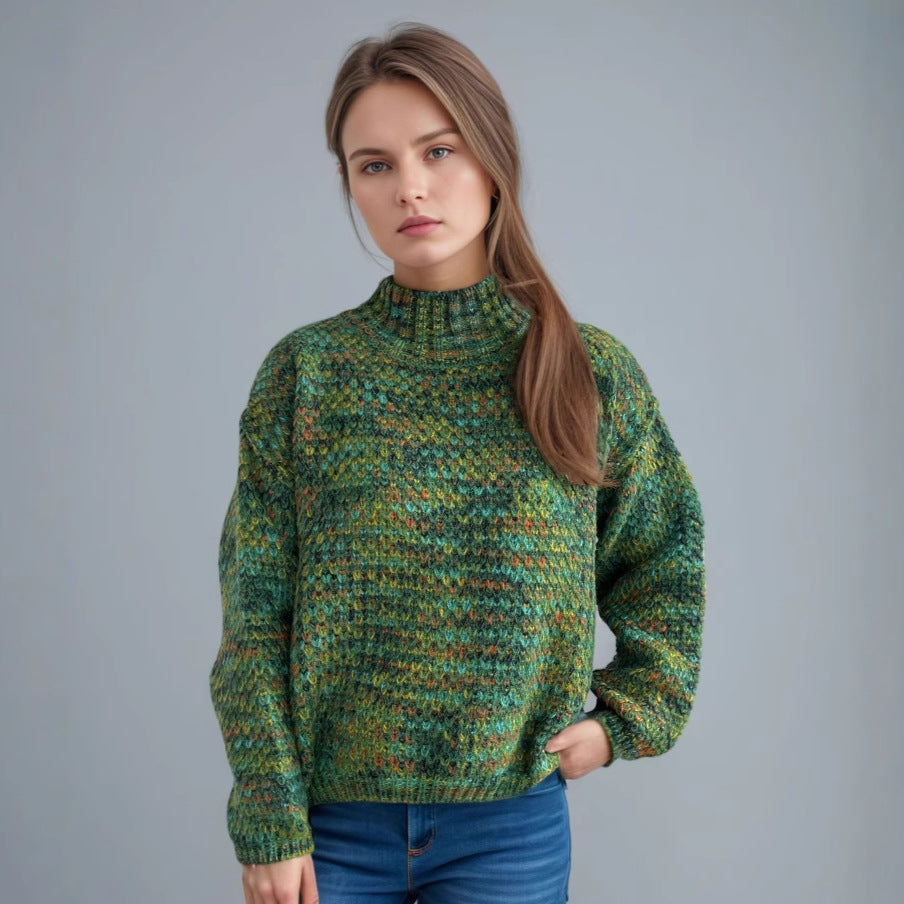 Women's Cozy Turtleneck Sweater with Modern Open-Knit Design