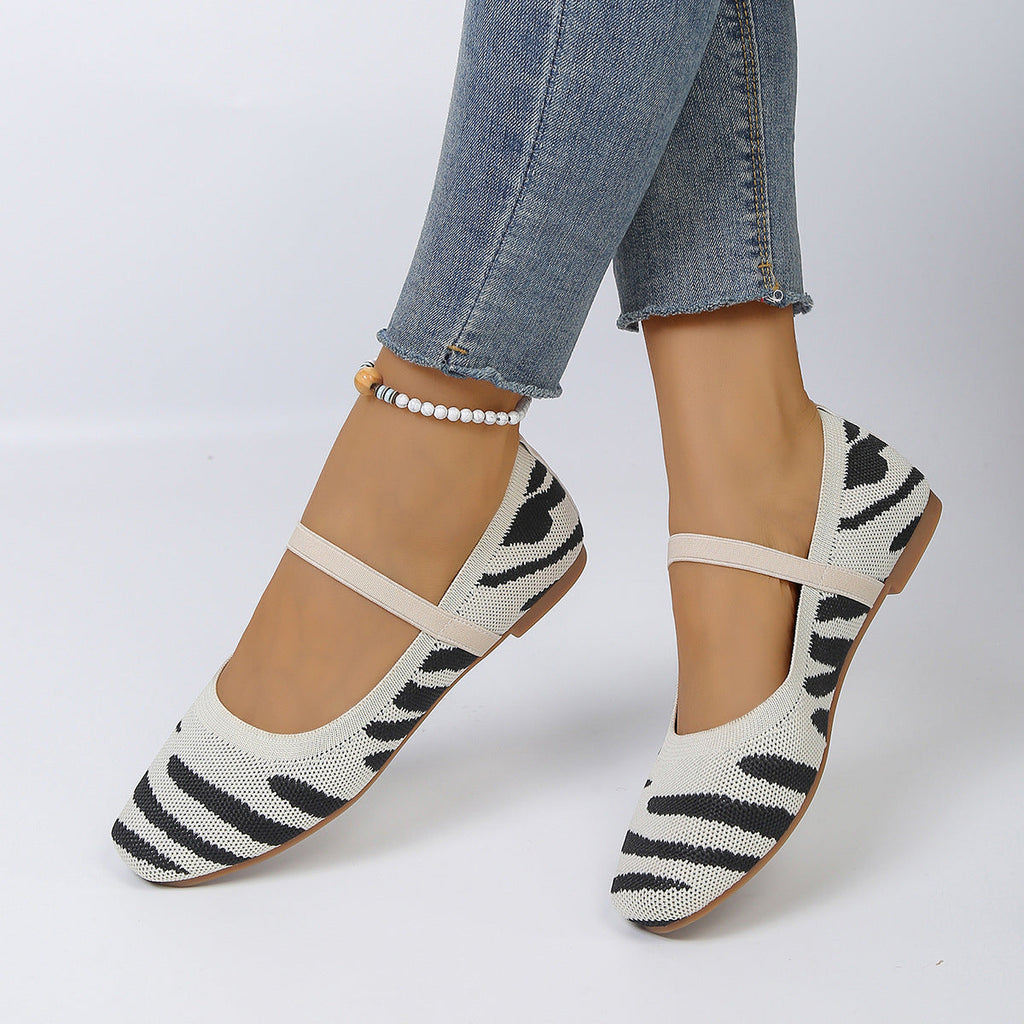 Women's Ballet Flats with Elastic Strap and Animal Print