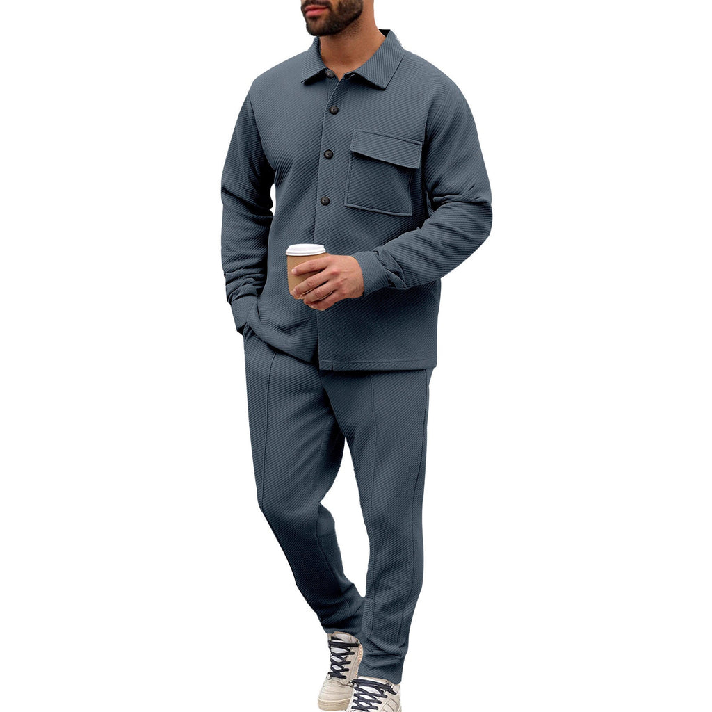 Men's Shirt Jacket Set with Flap Pocket and Tapered Trousers