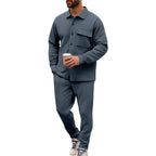 Men's Shirt Jacket Set with Flap Pocket and Tapered Trousers