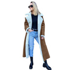 Women's Long Fleece Coat with Fold-Down Collar