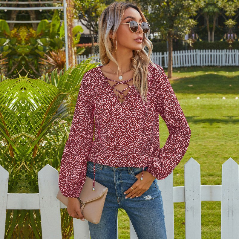Women's Blouse with Refined Lace-Up Design and Casual Fit