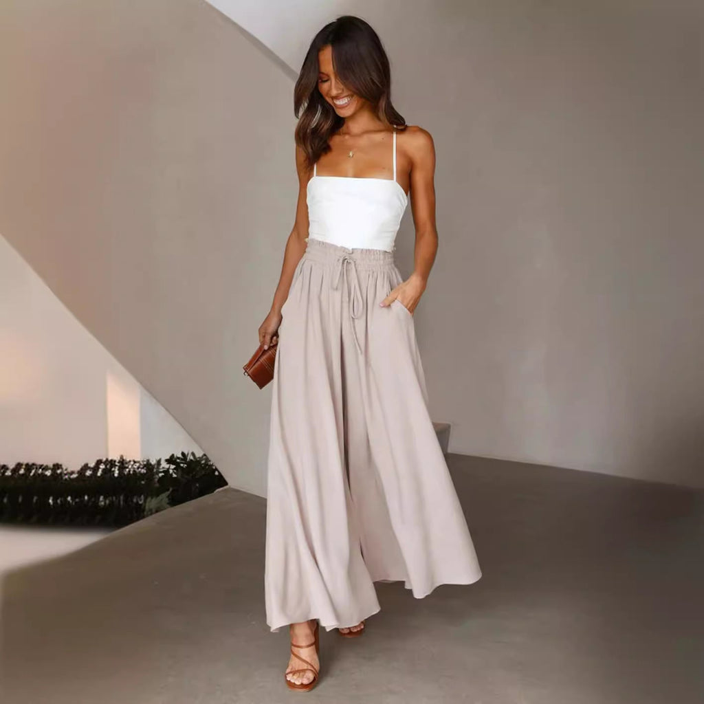 Women's Maxi Skirt with Elastic Waistband and Side Pockets
