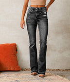 Women's Flared Jeans with High Waist and Distressed Details