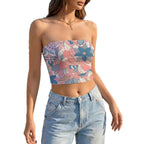 Women's Bandeau Crop Top with Playful Pattern and Elastic Cut