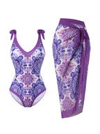 Women's Floral Swimsuit with Sheer Wrap Skirt
