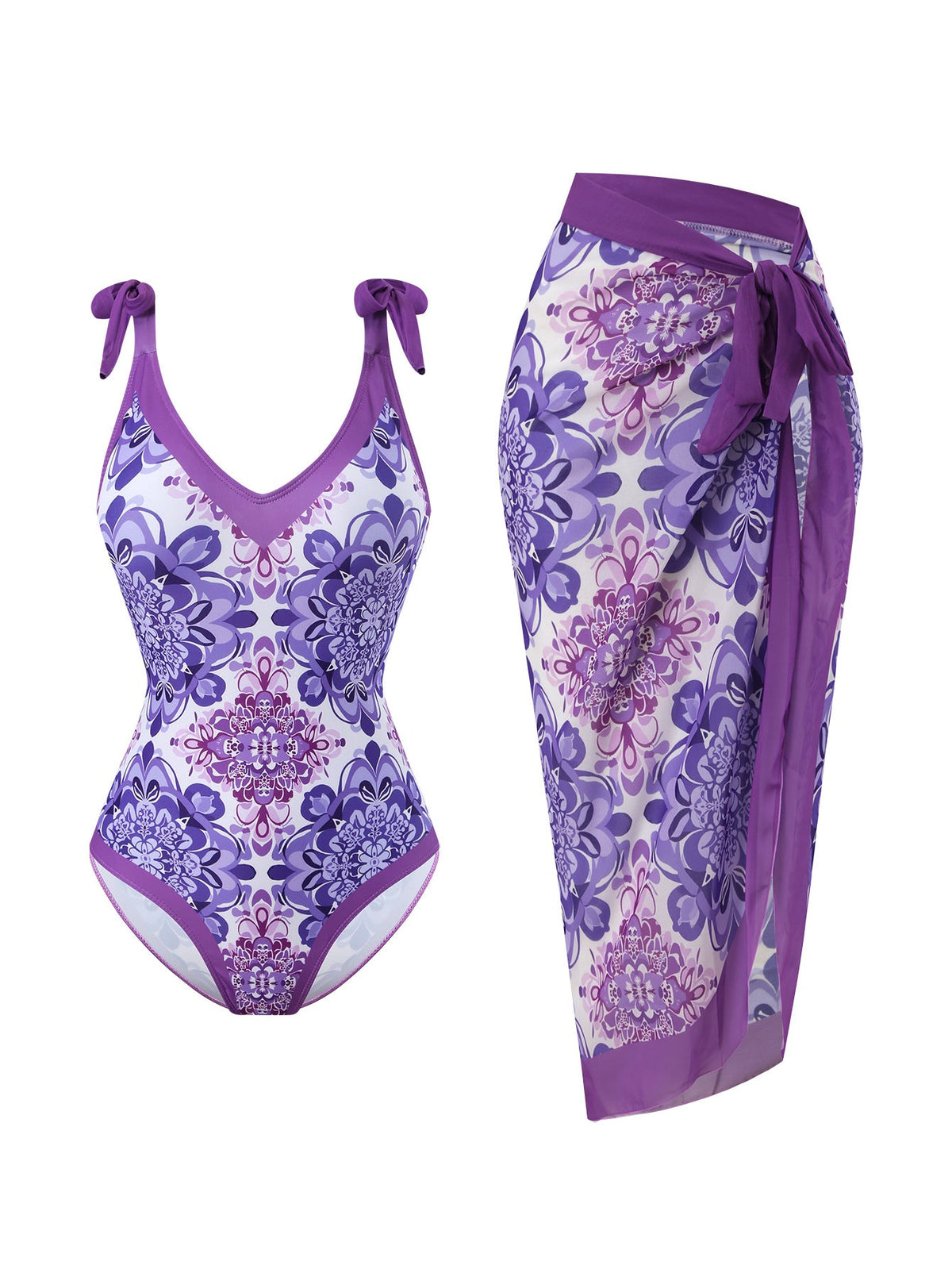 Women's Floral Swimsuit with Sheer Wrap Skirt