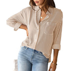 Casual Striped Shirt Blouse with Chest Pocket