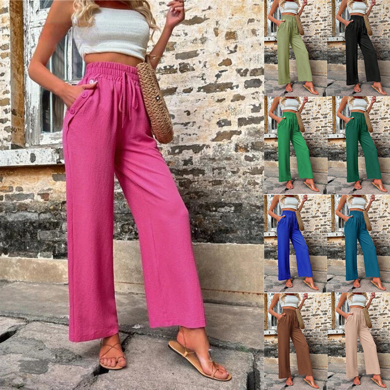 Women's Elegant Casual Trousers with Elastic Waist and Side Pockets