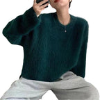 Women's Fluffy Pullover with Casual Fit and High Crew Neck