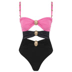 Women's Swimsuit with Draping and Gold Accents