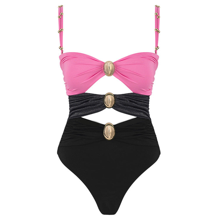 Women's Swimsuit with Draping and Gold Accents