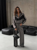 Women's Sporty Two-Piece Set with Track Jacket and Wide Pleated Pants
