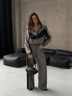 Women's Sporty Two-Piece Set with Track Jacket and Wide Pleated Pants