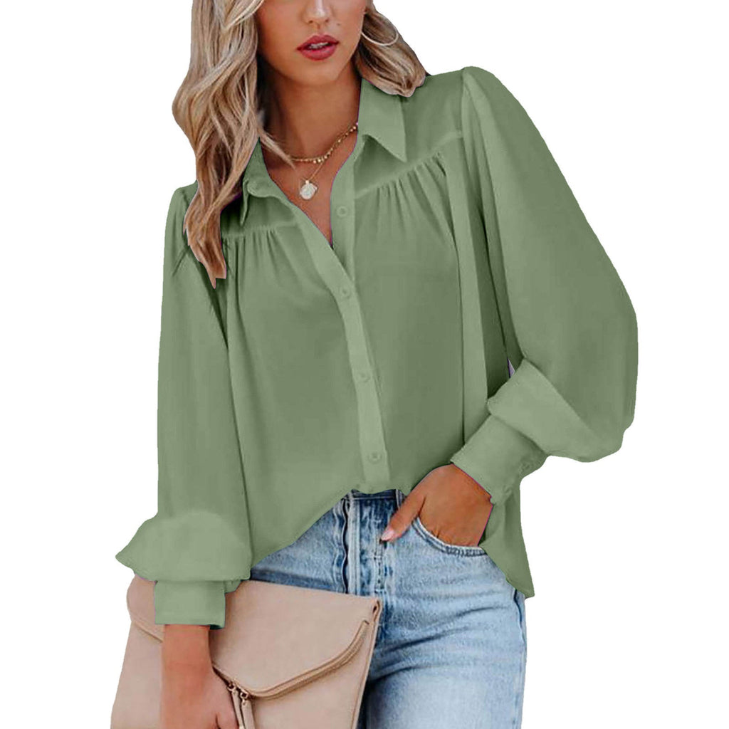 Women's Blouse with Feminine Ruffle Details and Loose Sleeves