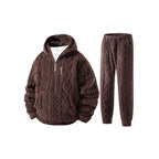 Women's Fleece Cable Knit Loungewear Set with Half-Zip Hoodie and Joggers