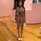 Women's Animal Print Jumpsuit with Mock Neck
