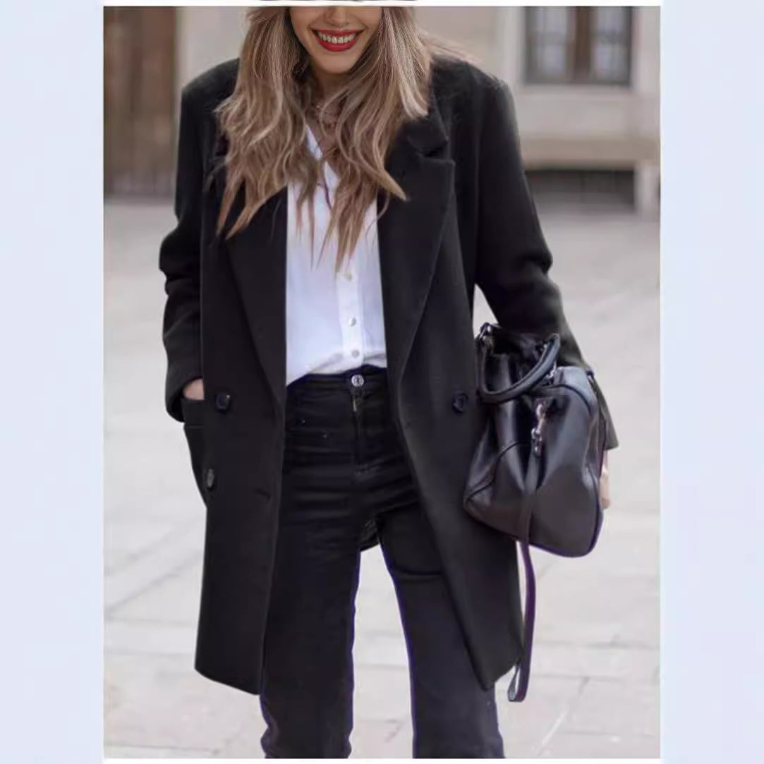 Women's Modern Oversized Coat with Double-Breasted Button Placket