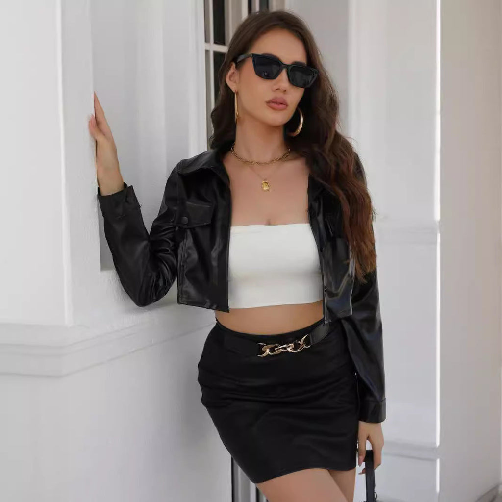 Women's Cropped Faux Leather Jacket