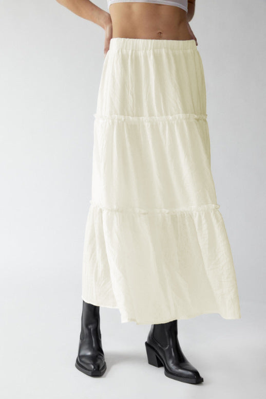 Women's Airy Cotton Maxi Skirt with Ruffle Details