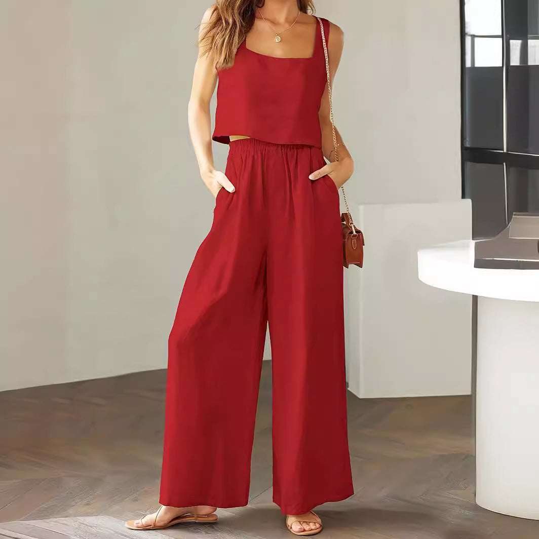 Women's Casual Wide-Leg Jumpsuit with Pockets