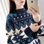 Women's Festive Knit Sweater in Modern Holiday Design with Geometric Pattern