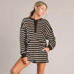 Women's Casual Striped Top and Shorts Sport-Look Set