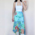 Women's Asymmetrical Floral Chiffon Ruffle Skirt