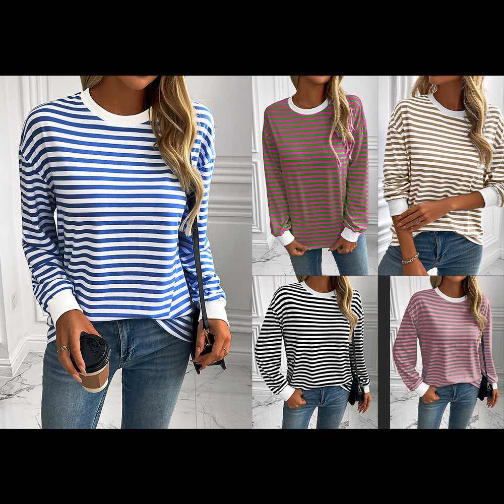 Women's Striped Long-Sleeve Sweater with Casual Fit