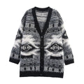 Women's Patterned Long-Sleeve Cardigan with Button Placket