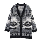 Women's Patterned Long-Sleeve Cardigan with Button Placket