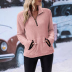 Women's Fleece Pullover with Quarter Zip and Kangaroo Pocket