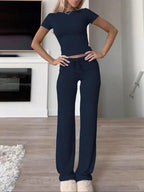 Women's Casual Lounge Set with Fitted Top and Comfortable Pants