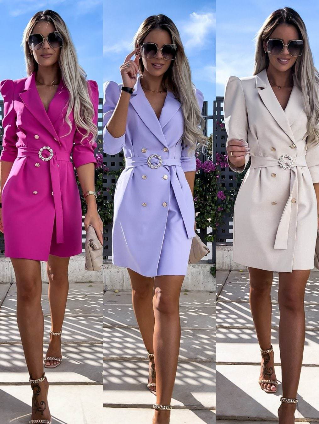 Women's Blazer Dress with Tailored Fit and Glamorous Button Detail
