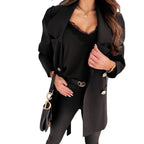 Women's Elegant Oversized Blazer with Pockets and Button Details