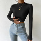 Women's Fine Knit Sweater with Mock Neck and Waveless Design