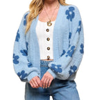 Women's Fluffy Cardigan with Floral Pattern