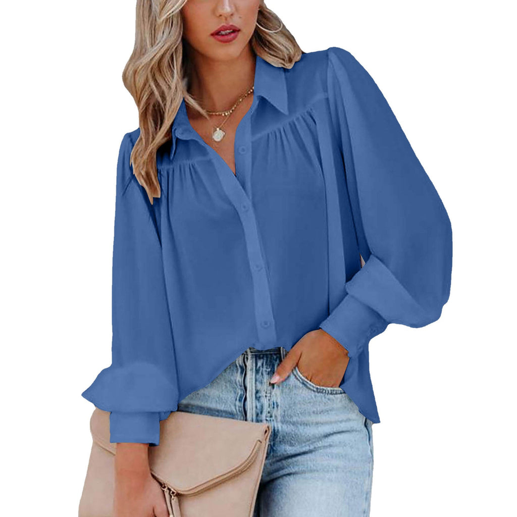 Women's Blouse with Feminine Ruffle Details and Loose Sleeves