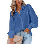Women's Blouse with Feminine Ruffle Details and Loose Sleeves