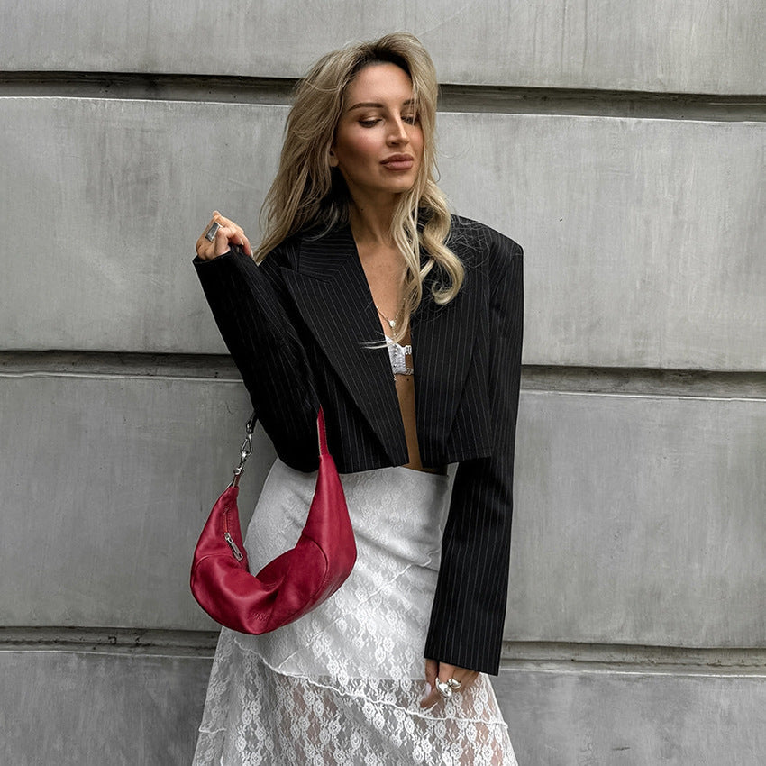 Women's Cropped Blazer in Classic Striped Pattern